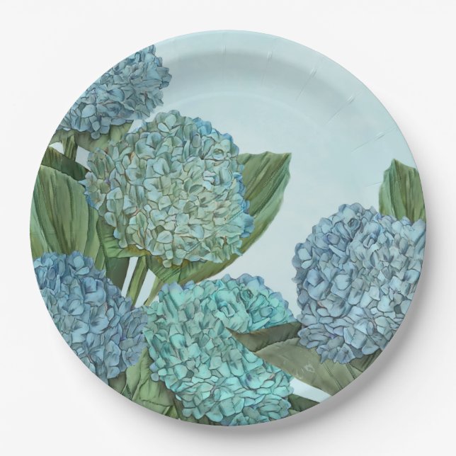 Summer Blue Hydrangea Bouquet Paper Plate (Front)