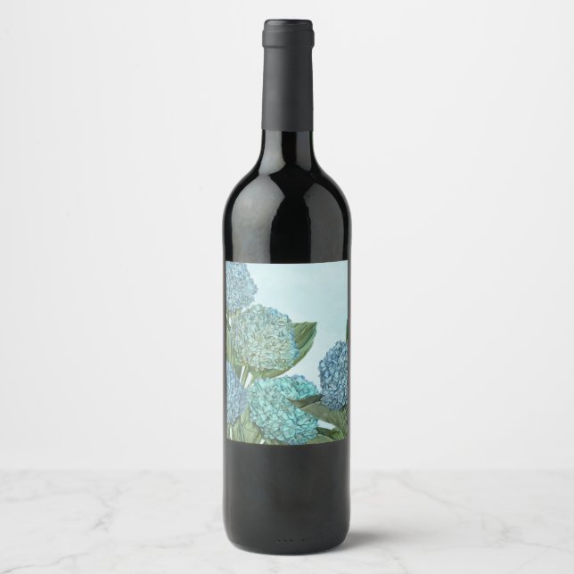 Summer Blue Hydrangea Bouquet Wine Label (Front)