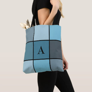 Summer Blue Initial Monogram Geometric Tote Bag