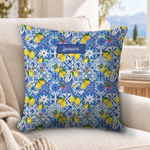 Summer Blue Majolica Sicilian Citrus Cushion