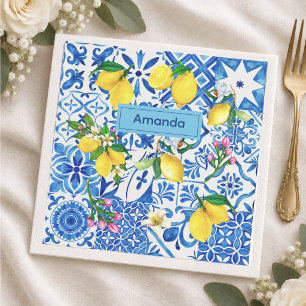 Summer Blue Majolica Sicilian Citrus Napkin