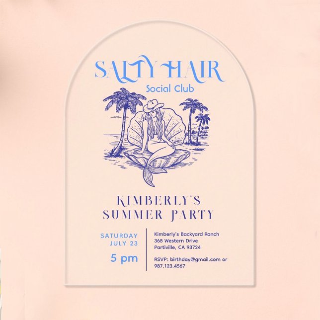 Summer Blue Mermaid Cowgirl Birthday Party Acrylic Invitations (Creator Uploaded)
