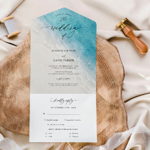 Summer Blue Ocean Beach Wedding All In One Invitation