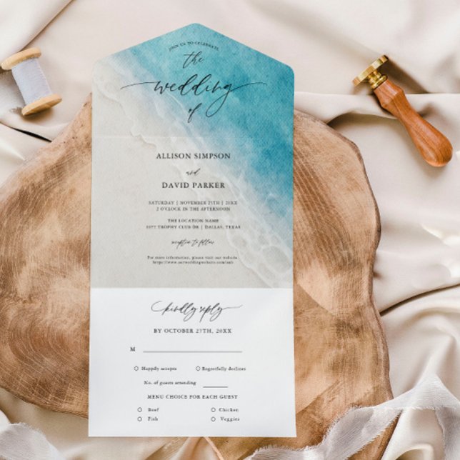Summer Blue Ocean Beach Wedding All In One Invitation (Creator Uploaded)