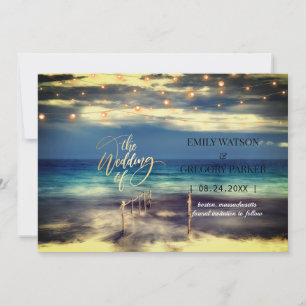 Summer Blue Ocean Beach Wedding Invitations