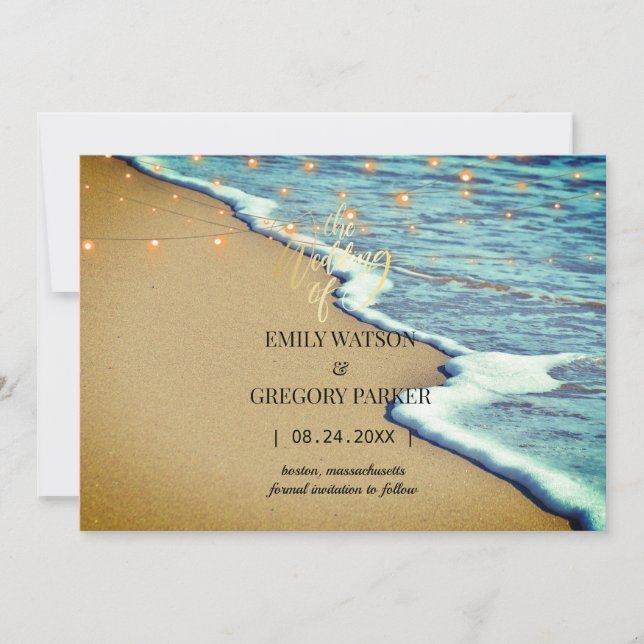 Summer Blue Ocean Beach Wedding Invitations (Front)