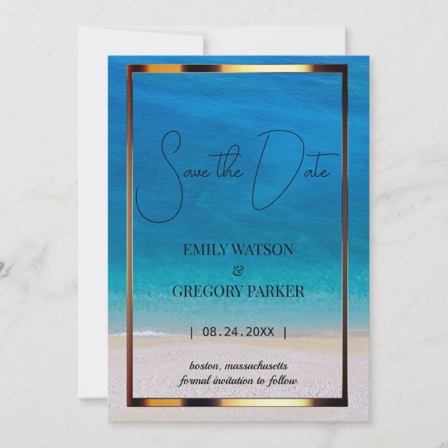 Summer Blue Ocean Beach Wedding Invitations (Front)