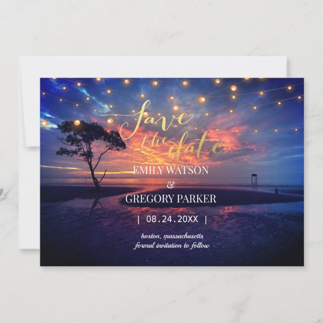 Summer Blue Ocean Beach Wedding Invitations (Front)