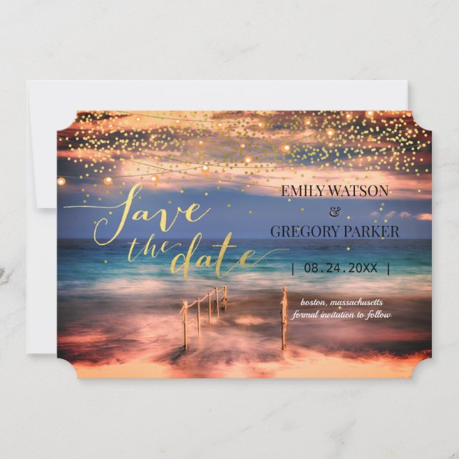 Summer Blue Ocean Beach Wedding Invitations (Front)