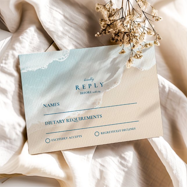 Summer Blue Ocean Beach Wedding RSVP Card (Creator Uploaded)