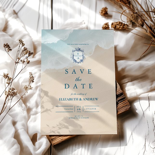 Summer Blue Ocean Beach Wedding Save The Date (Creator Uploaded)