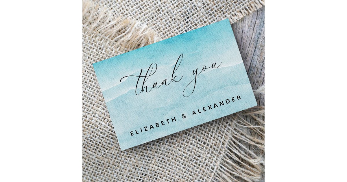 Summer Blue Ocean Beach Wedding Thank you Card | Zazzle