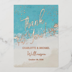 Summer Blue Ocean Photo Overlay Wedding Thank You