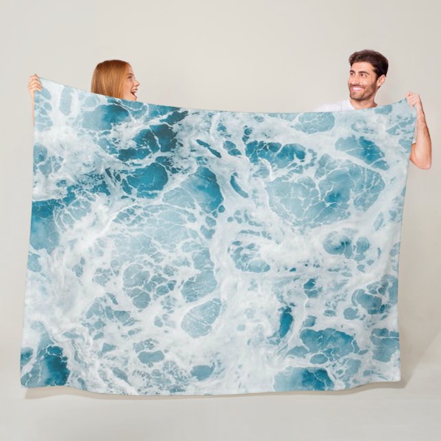 Summer Blue Ocean Wave Fleece Blanket (In Situ)