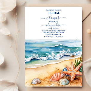 Summer Blue Ocean Waves Tropical Beach  Bridal  Invitation