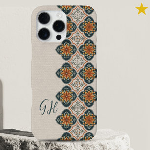 Summer Blue Orange Portuguese Tiles Monogram  iPhone 16 Pro Max Case