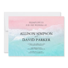 Summer Blue, Pink Ocean Beach Wedding Invitation