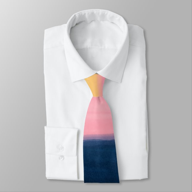 Summer Blue Pink Yellow Strokes Stripes Paint Tie (Tied)