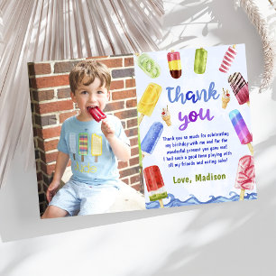 Summer Blue Popsicle Birthday Photo Thank You Card