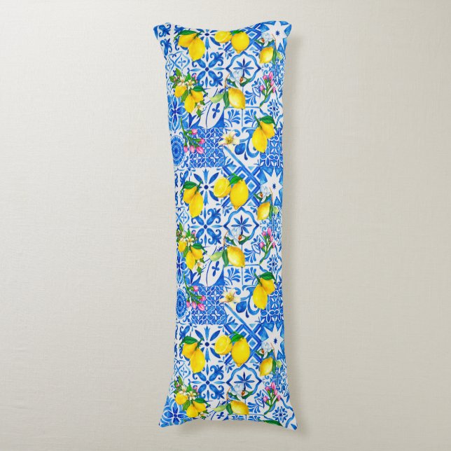 Summer blue Sicilian Amalfi Mediterranean majolica Body Cushion (Front Vertical)