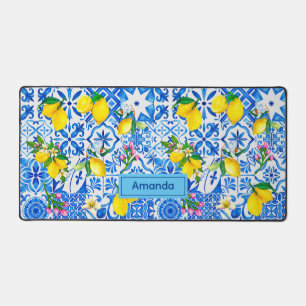 Summer blue Sicilian Amalfi Mediterranean majolica Desk Mat