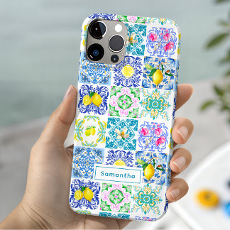 Summer Blue Sicilian Azulejo Amalfi Pattern iPhone 15 Case