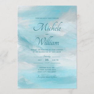 Summer Blue Sky White Clouds Wedding Invitation