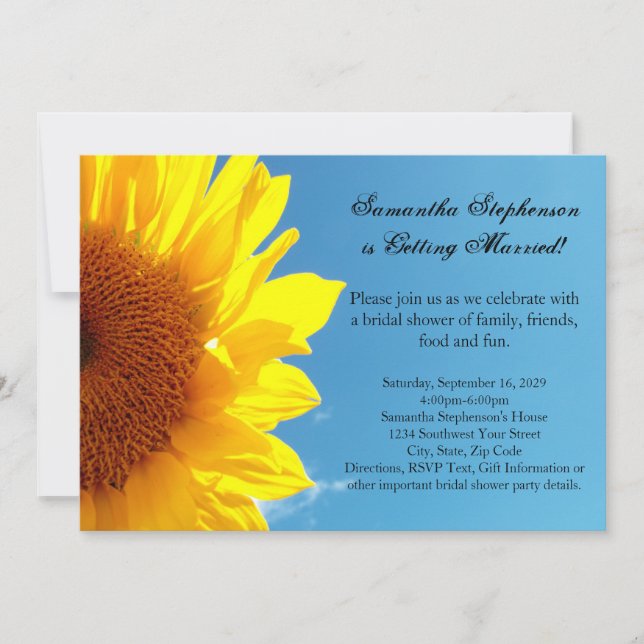 Summer Blue Sky, Yellow Sunflower Bridal Shower Invitation (Front)