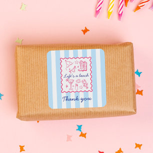 Summer Blue Stripes Life's a Beach Thank You  Square Sticker