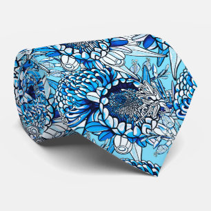 Summer Blue Waratah Florals Tie