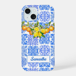 Summer Blue Yellow Sicilian Azulejo Amalfi Tile iPhone 15 Case