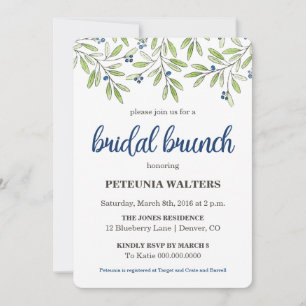 Summer Blueberry Foliage Bridal Brunch Invitation