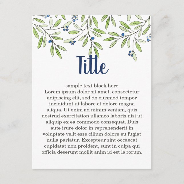 Summer Blueberry Foliage Customisable Insert Card (Front)