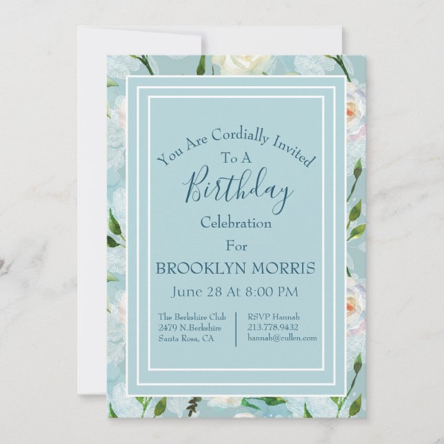 Summer Blush Floral Blooms Birthday Invitation (Front)