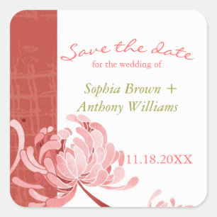 Summer Blush Floral Wedding Save the Date Square Sticker