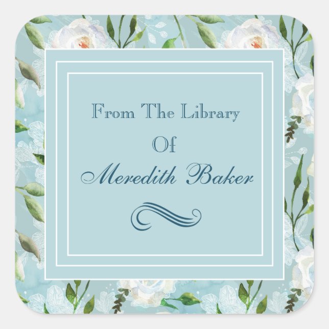 Summer Blush Lacy Floral Blooms Bookplate Square Sticker (Front)