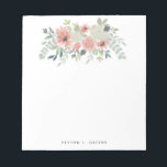 Summer Blush Pink Flowers Greenery Notepad<br><div class="desc">Watercolor florals in creams and blush pinks with different shades of greenery leaves and eucalyptus plants. Personalise with your name.  For enquiries about custom design changes by the independant designer please email paula@labellarue.com BEFORE you customise or place an order.</div>