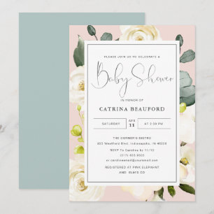 Summer Blush Watercolor Pink Floral Baby Shower Invitation