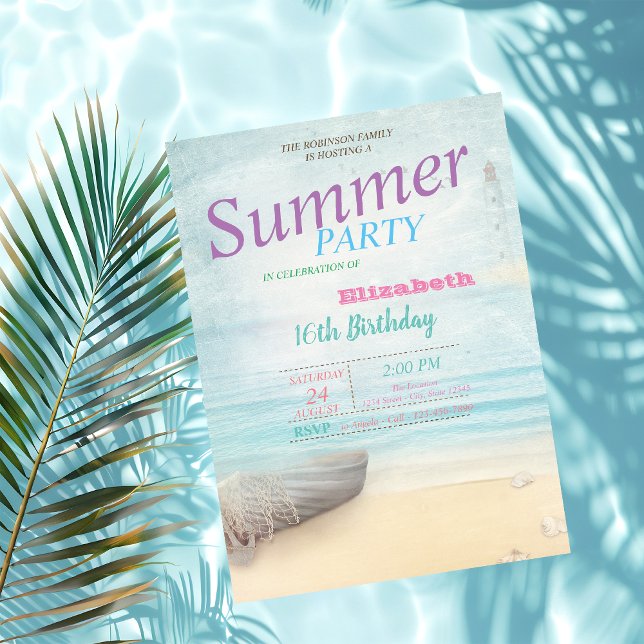 Summer Boat Lighthouse Birthday Party   Invitation (Creator Uploaded)