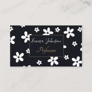 Summer Boho Black White Daisy Flowers  Business Card