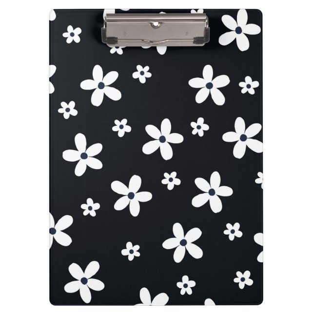 Summer Boho Black White Daisy Flowers Clipboard (Front)