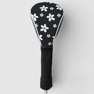Summer Boho Black White Daisy Flowers Golf Head Cover