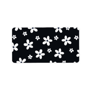 Summer Boho Black White Daisy Flowers Label