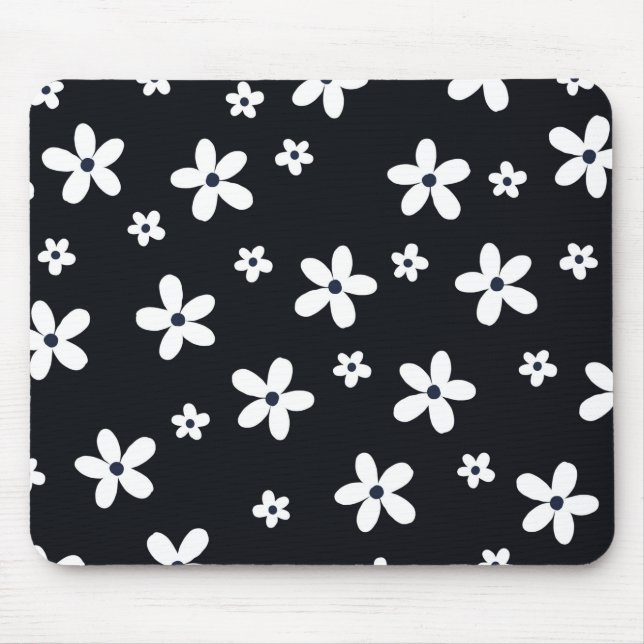 Summer Boho Black White Daisy Flowers Mouse Mat (Front)