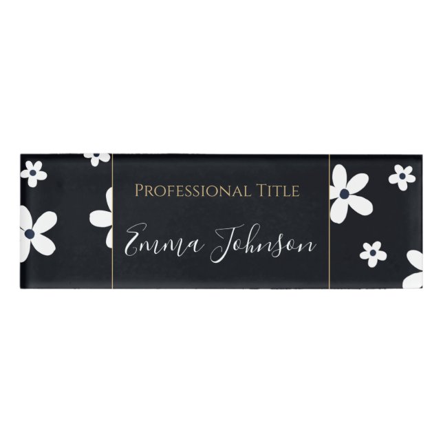 Summer Boho Black White Daisy Flowers Name Tag (Front)