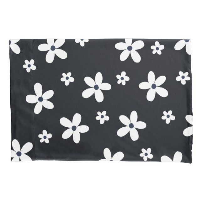 Summer Boho Black White Daisy Flowers Pillowcase (Front-Left)
