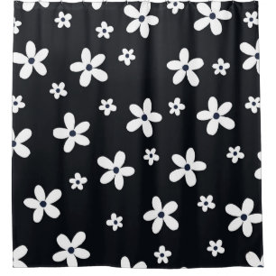 Summer Boho Black White Daisy Flowers Shower Curtain