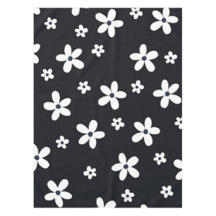 Summer Boho Black White Daisy Flowers Tablecloth