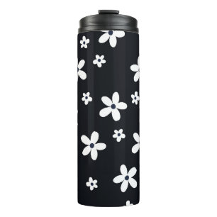 Summer Boho Black White Daisy Flowers Thermal Tumbler