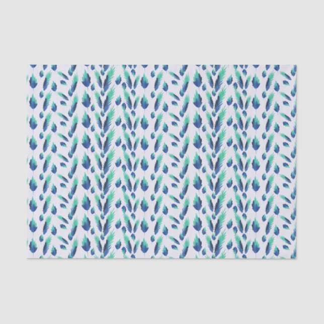 Summer Boho Blue Greenery Botanical Leaves Tissue Paper (Front)